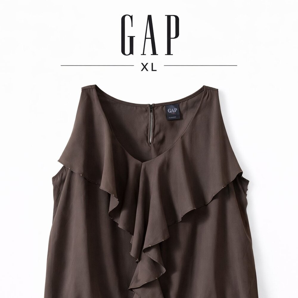 GAP Brown Statement Ruffle Blouse XL Cascade Front Top